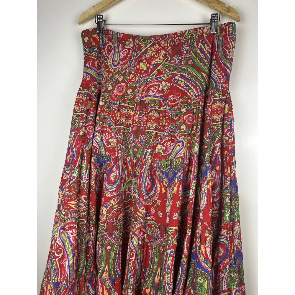 Lauren by Ralph Lauren Red Paisley Tiered Midi Maxi Full Length Skirt Size Large - Picture 3 of 9